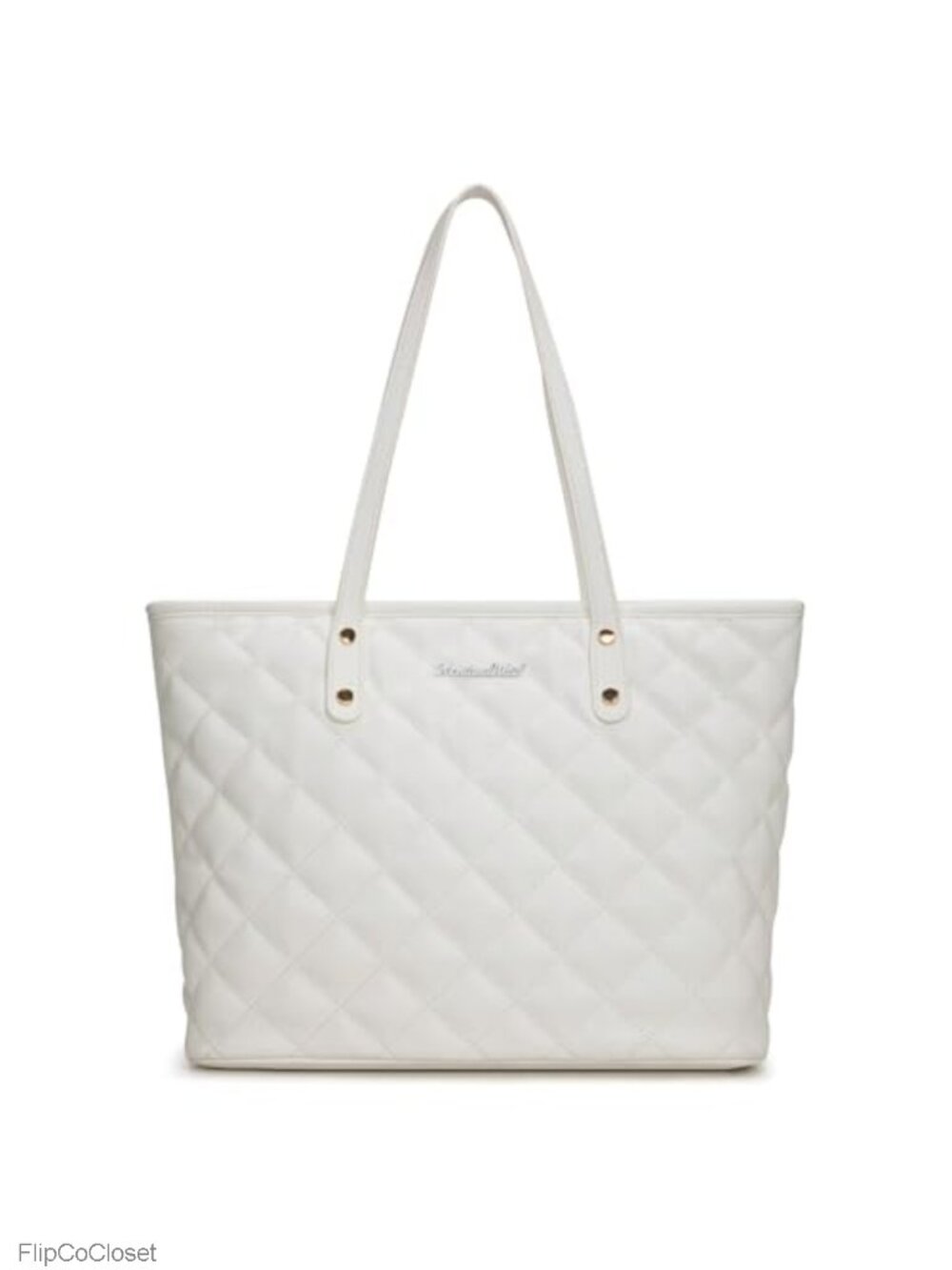 Quilted Vegan Leather Tote Bag Shoulder Handbag with Top Zipper